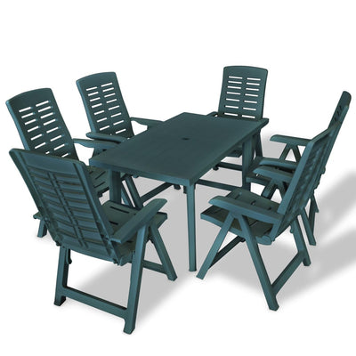 7 Piece Outdoor Dining Set Plastic Green