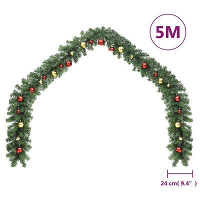 Christmas Garland Decorated with Baubles and LED Lights 5 m