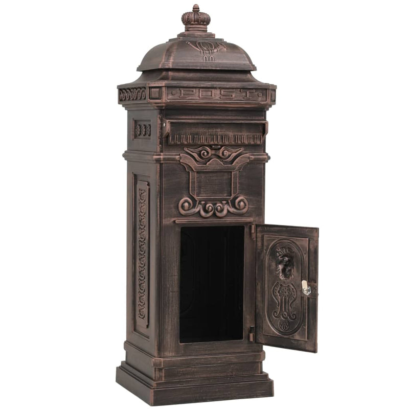 Pillar Letterbox Aluminium Vintage Style Rustproof Bronze