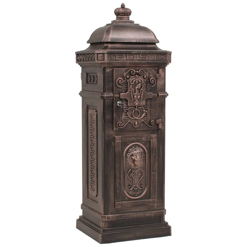 Pillar Letterbox Aluminium Vintage Style Rustproof Bronze