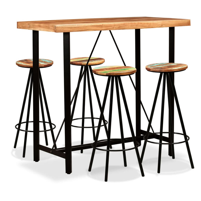 Bar Set 5 Pieces Solid Acacia and Wood Reclaimed