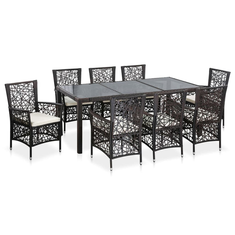 9 Piece Outdoor Dining Set Poly Rattan Brown