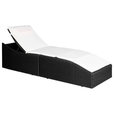 Sun Lounger with Cushion Poly Rattan Black