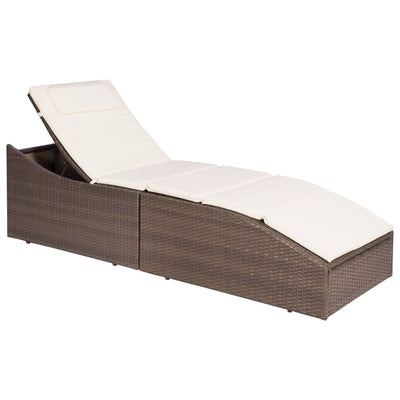 Sun Lounger with Cushion Poly Rattan Brown