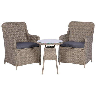 3 Piece Bistro Set with Cushions Poly Rattan Brown