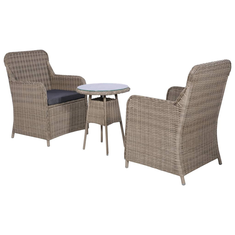 3 Piece Bistro Set with Cushions Poly Rattan Brown