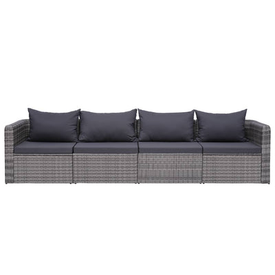 4 Piece Garden Sofa Set with Cushions Grey Poly Rattan