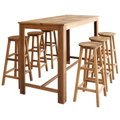 Bar Table and Stool Set 7 Pieces Solid Acacia Wood