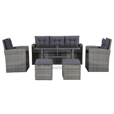 6 Piece Garden Lounge Set with Cushions Poly Rattan Grey