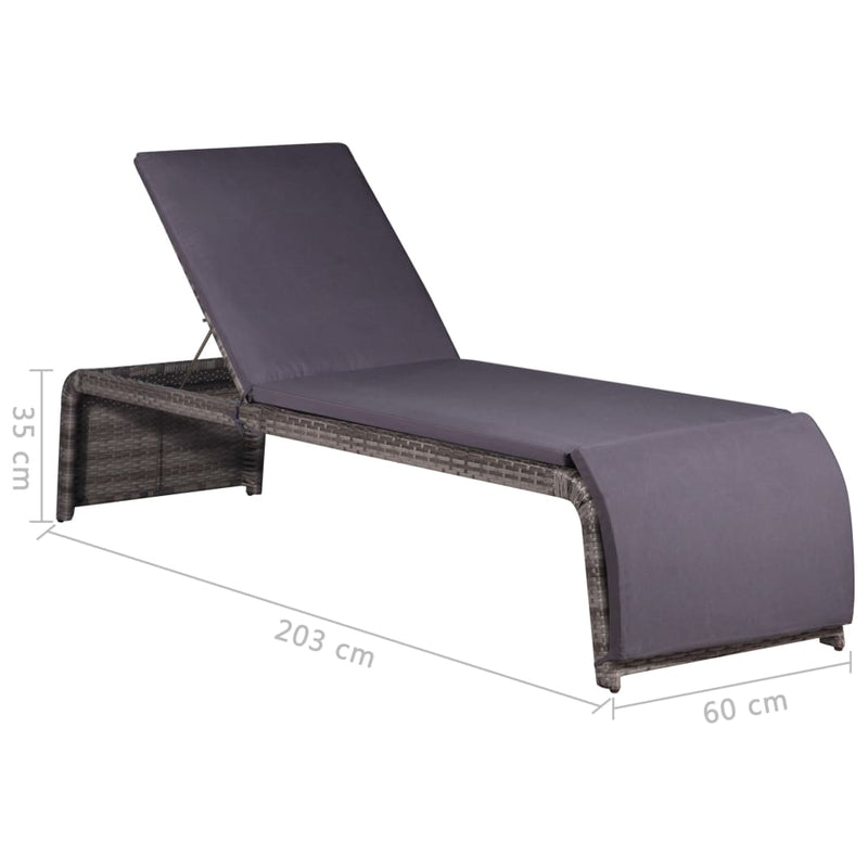 Sun Lounger with Table Poly Rattan Grey