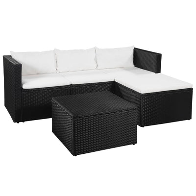 3 Piece Garden Lounge Set Poly Rattan Black and White