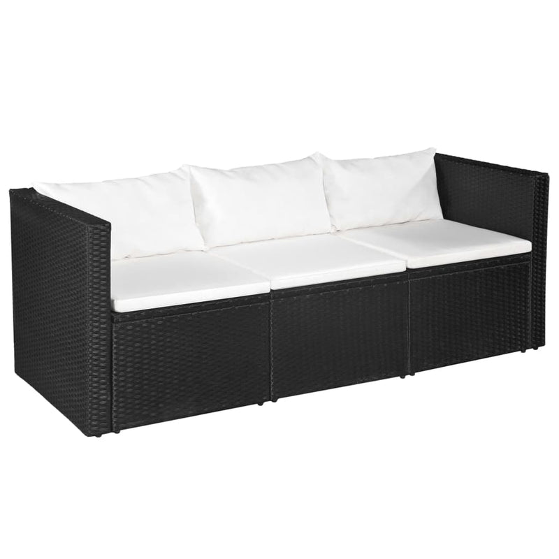 3 Piece Garden Lounge Set Poly Rattan Black and White