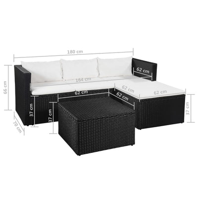 3 Piece Garden Lounge Set Poly Rattan Black and White