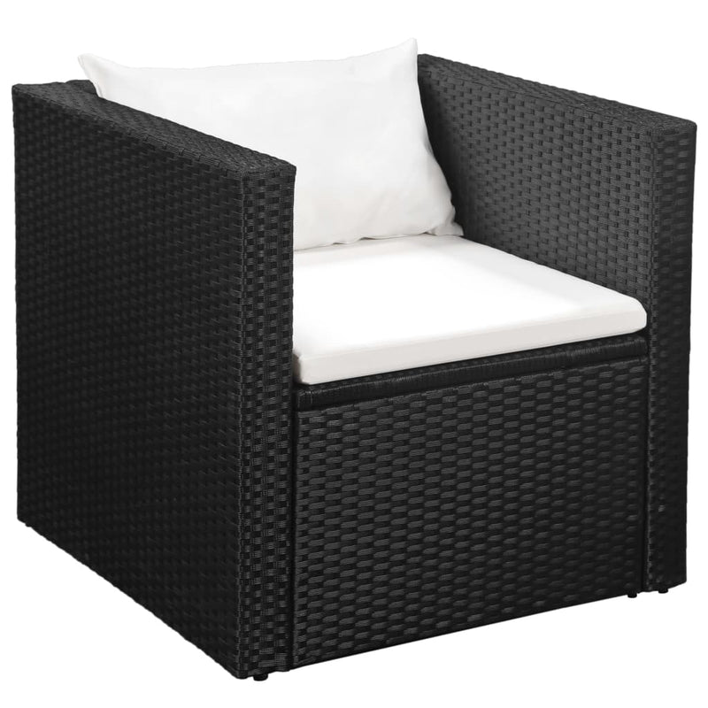 4 Piece Garden Lounge Set Poly Rattan Black and White