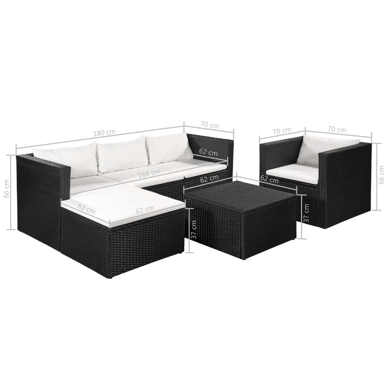 4 Piece Garden Lounge Set Poly Rattan Black and White