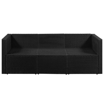 3 Seater Garden Sofa Black Poly Rattan with White Cushions