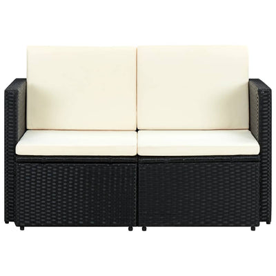 2 Seater Garden Sofa with Cushions Black Poly Rattan