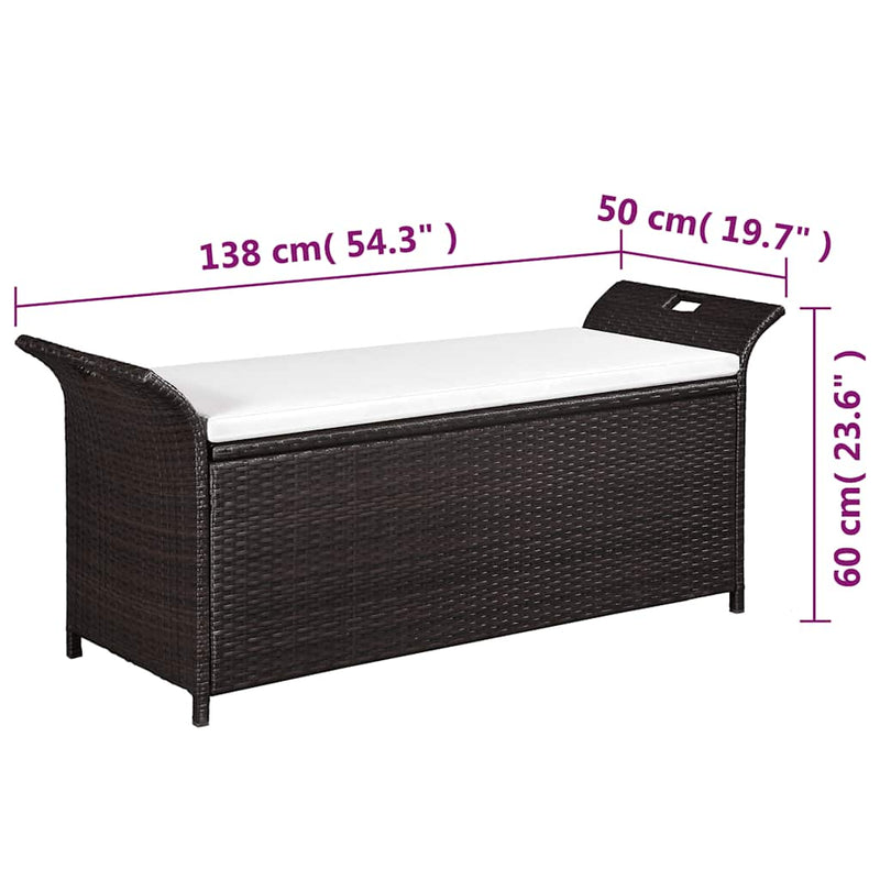 Storage Bench with Cushion 138 cm Poly Rattan Brown