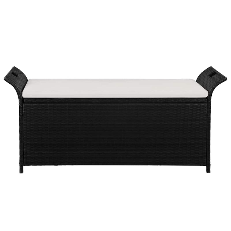 Storage Bench with Cushion 138 cm Poly Rattan Black