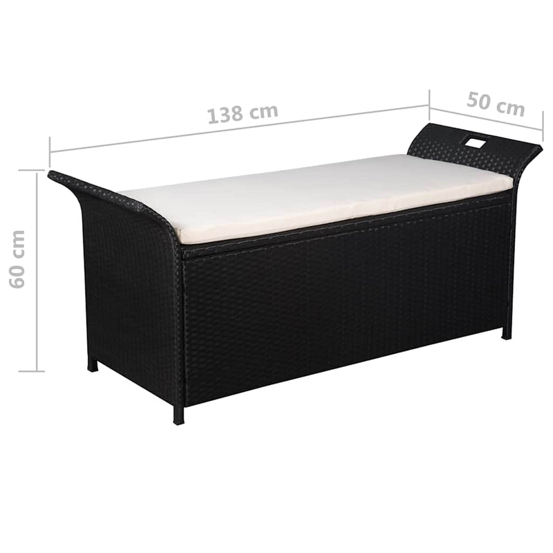 Storage Bench with Cushion 138 cm Poly Rattan Black