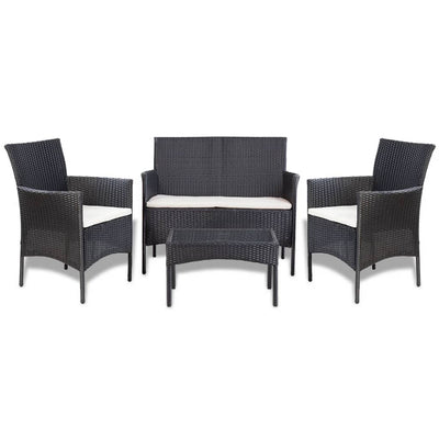 Garden Sofa Set 7 Pieces Poly Rattan Black and Cream White