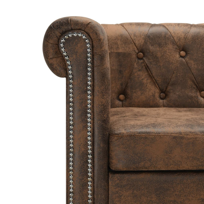 L-shaped Chesterfield Sofa Artificial Suede Leather Brown