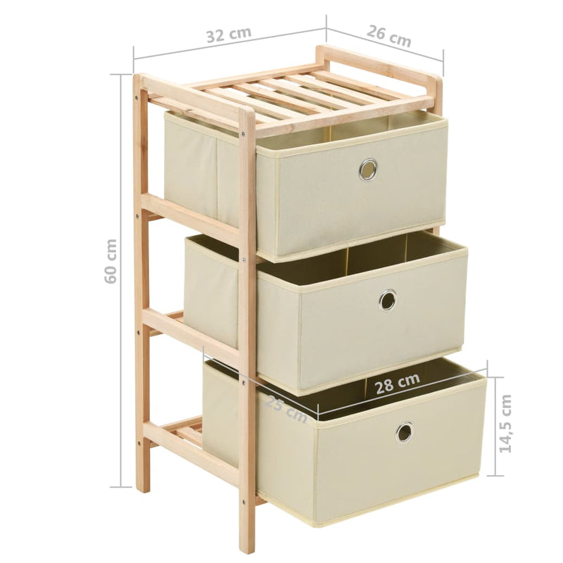 Storage Rack with 3 Fabric Baskets Cedar Wood Beige