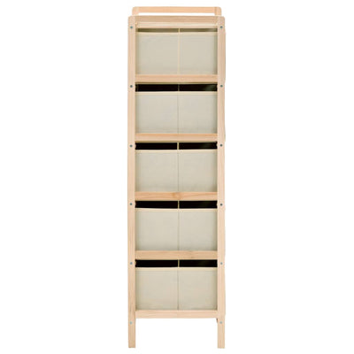 Storage Rack with 5 Fabric Baskets Cedar Wood Beige