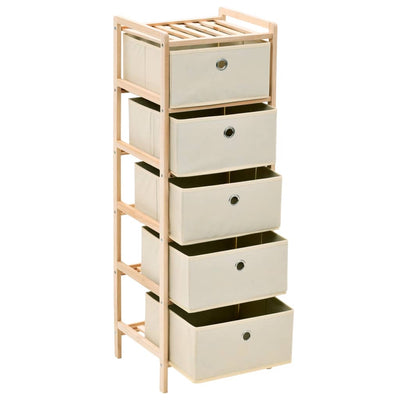 Storage Rack with 5 Fabric Baskets Cedar Wood Beige