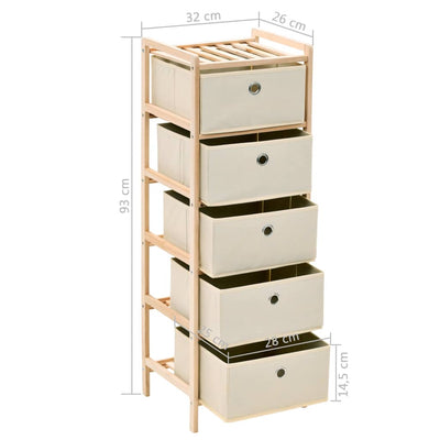 Storage Rack with 5 Fabric Baskets Cedar Wood Beige