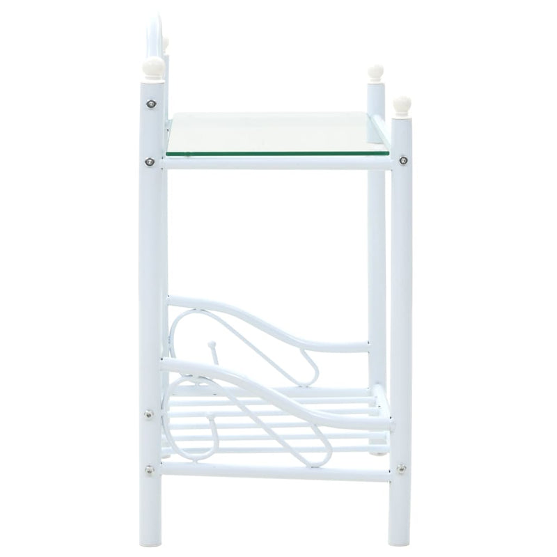 Bedside Table Steel and Tempered Glass 45x30.5x60 cm White