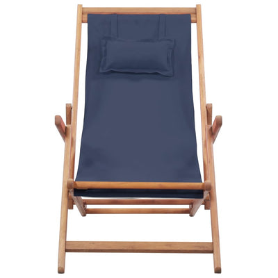 Folding Beach Chair Fabric and Wooden Frame Blue