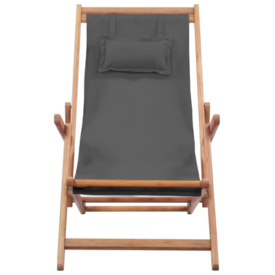 Folding Beach Chair Fabric and Wooden Frame Grey