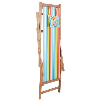 Folding Beach Chair Fabric and Wooden Frame Multicolour