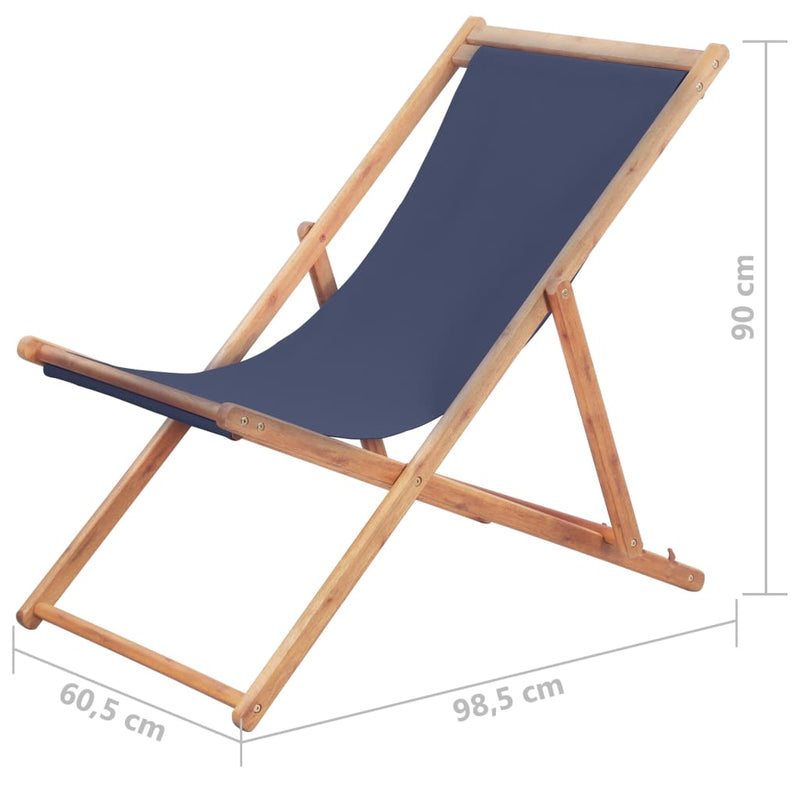 Folding Beach Chair Fabric and Wooden Frame Blue