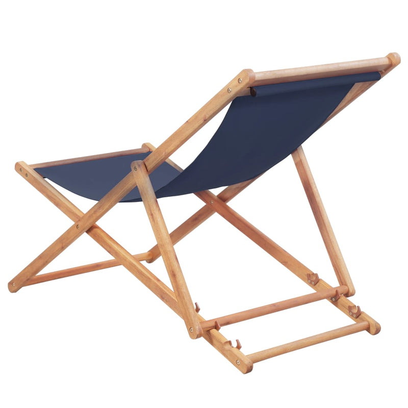 Folding Beach Chair Fabric and Wooden Frame Blue