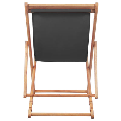 Folding Beach Chair Fabric and Wooden Frame Grey