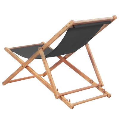 Folding Beach Chair Fabric and Wooden Frame Grey