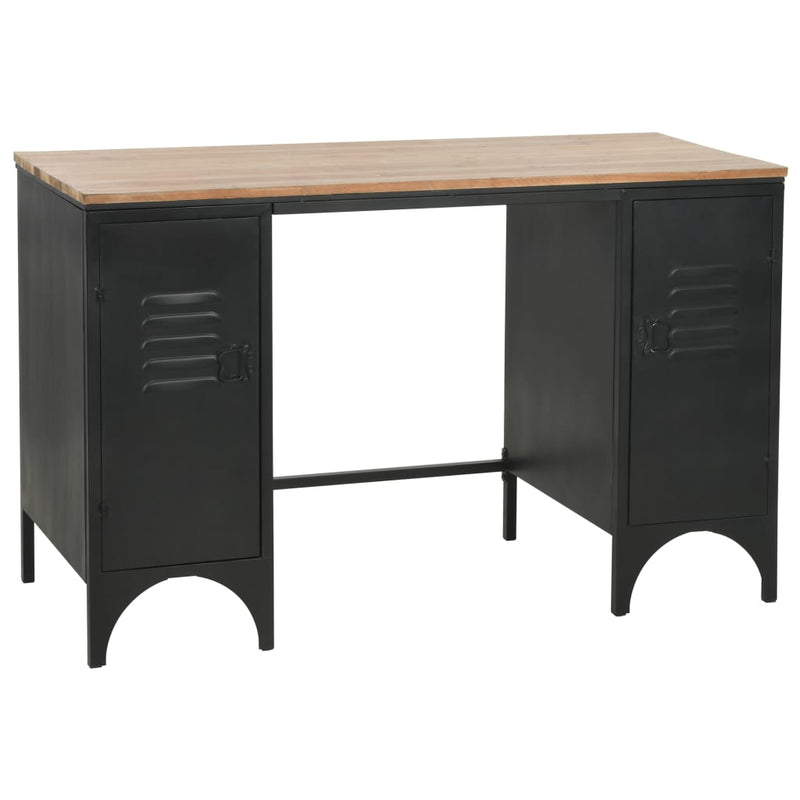 Double Pedestal Desk Solid Firwood and Steel 120x50x76 cm