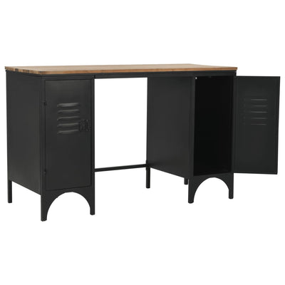 Double Pedestal Desk Solid Firwood and Steel 120x50x76 cm