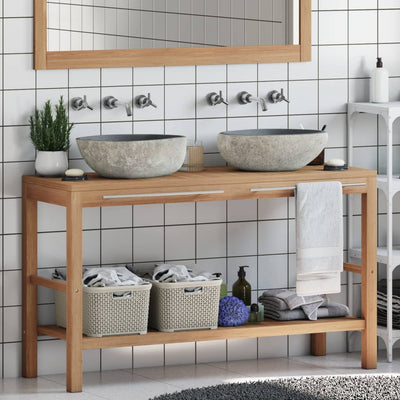 Bathroom Vanity Cabinet Solid Teak with Riverstone Sinks