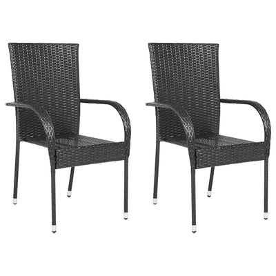 Stackable Outdoor Chairs 2 pcs Poly Rattan Black