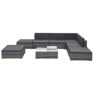 8 Piece Garden Lounge Set with Cushions Poly Rattan Grey