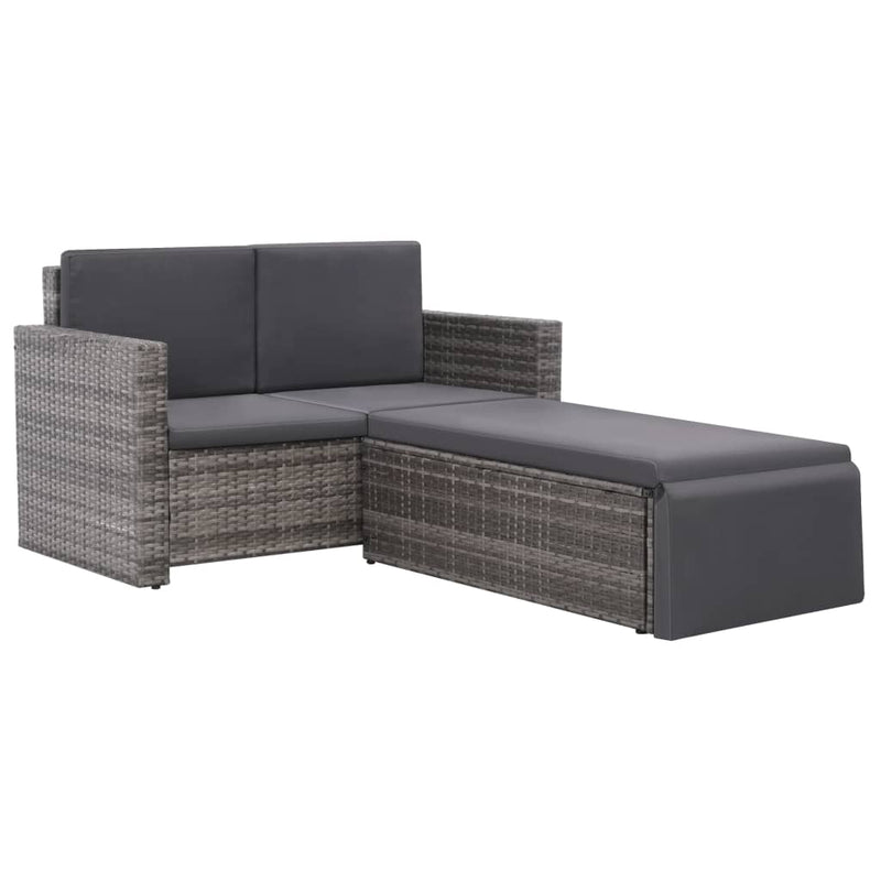 2 Piece Garden Lounge Set with Cushions Poly Rattan Grey