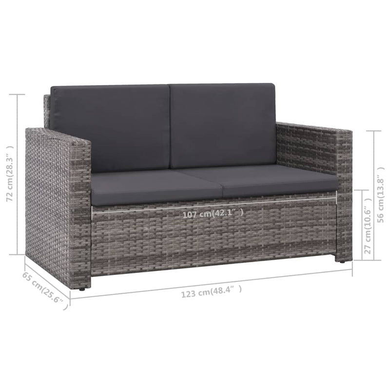 2 Piece Garden Lounge Set with Cushions Poly Rattan Grey