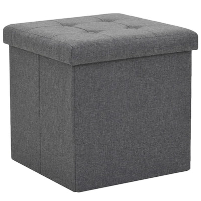 Folding Storage Stools 2 pcs Dark Grey Faux Linen