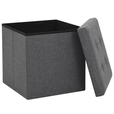 Folding Storage Stools 2 pcs Dark Grey Faux Linen