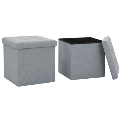 Folding Storage Stools 2 pcs Light Grey Faux Linen