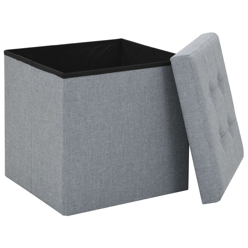 Folding Storage Stools 2 pcs Light Grey Faux Linen