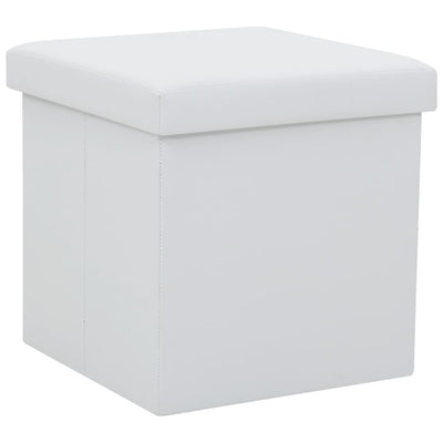 Folding Storage Stool White Faux Leather